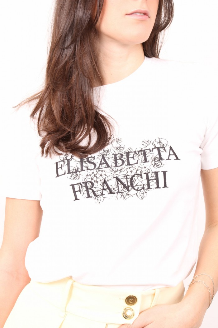 T-SHIRT IN JERSEY CON STAMPA E RICAMO ELISABETTA FRANCHI