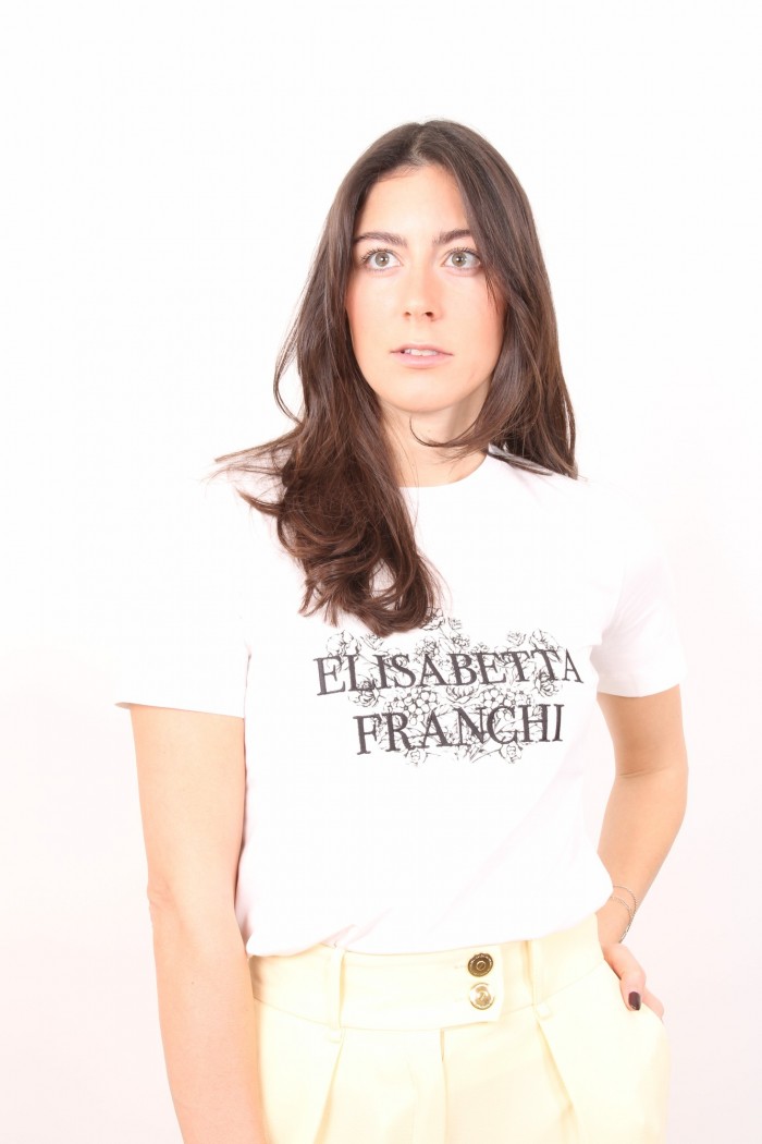 T-SHIRT IN JERSEY CON STAMPA E RICAMO ELISABETTA FRANCHI