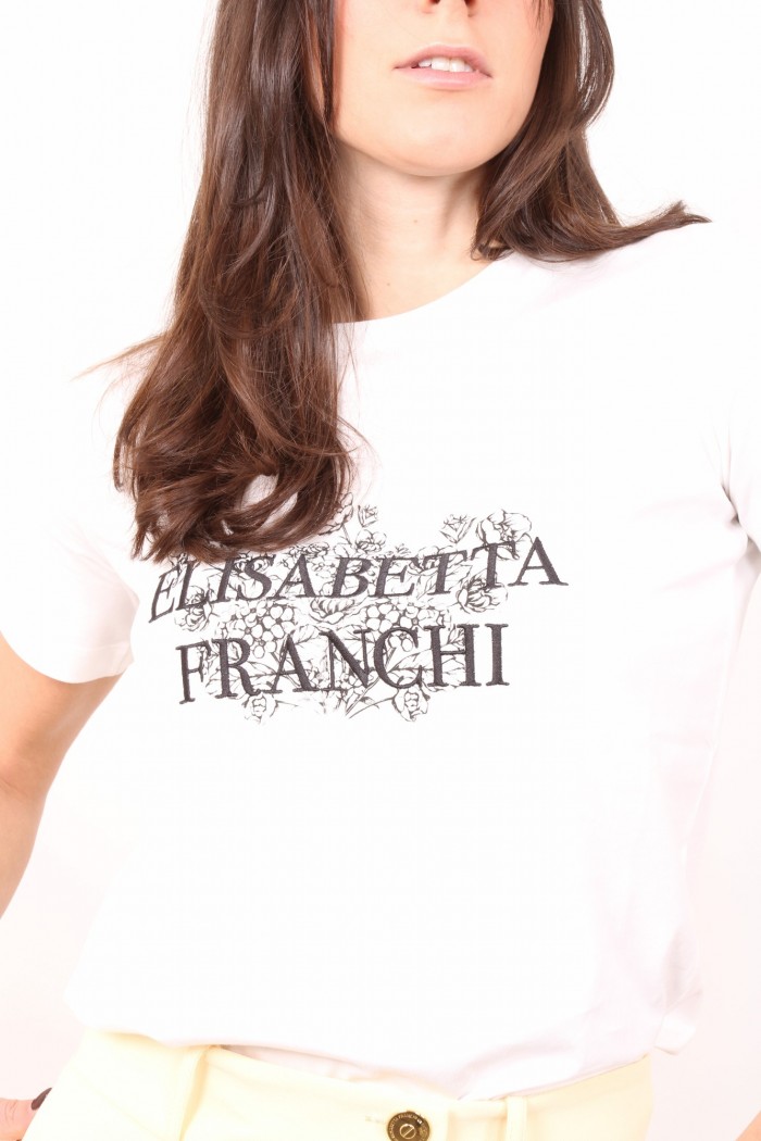 T-SHIRT IN JERSEY CON STAMPA E RICAMO ELISABETTA FRANCHI