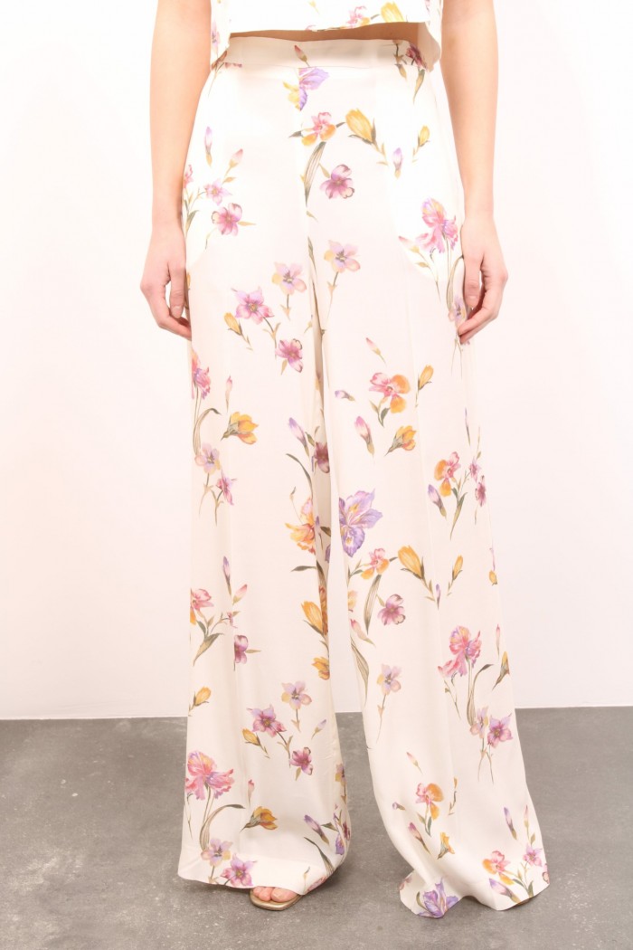 PANTALONI IN CREPE DE CHINE A FIORI TWINSET