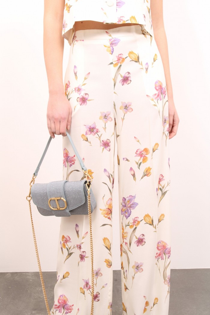 PANTALONI IN CREPE DE CHINE A FIORI TWINSET