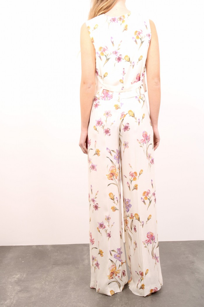 PANTALONI IN CREPE DE CHINE A FIORI TWINSET