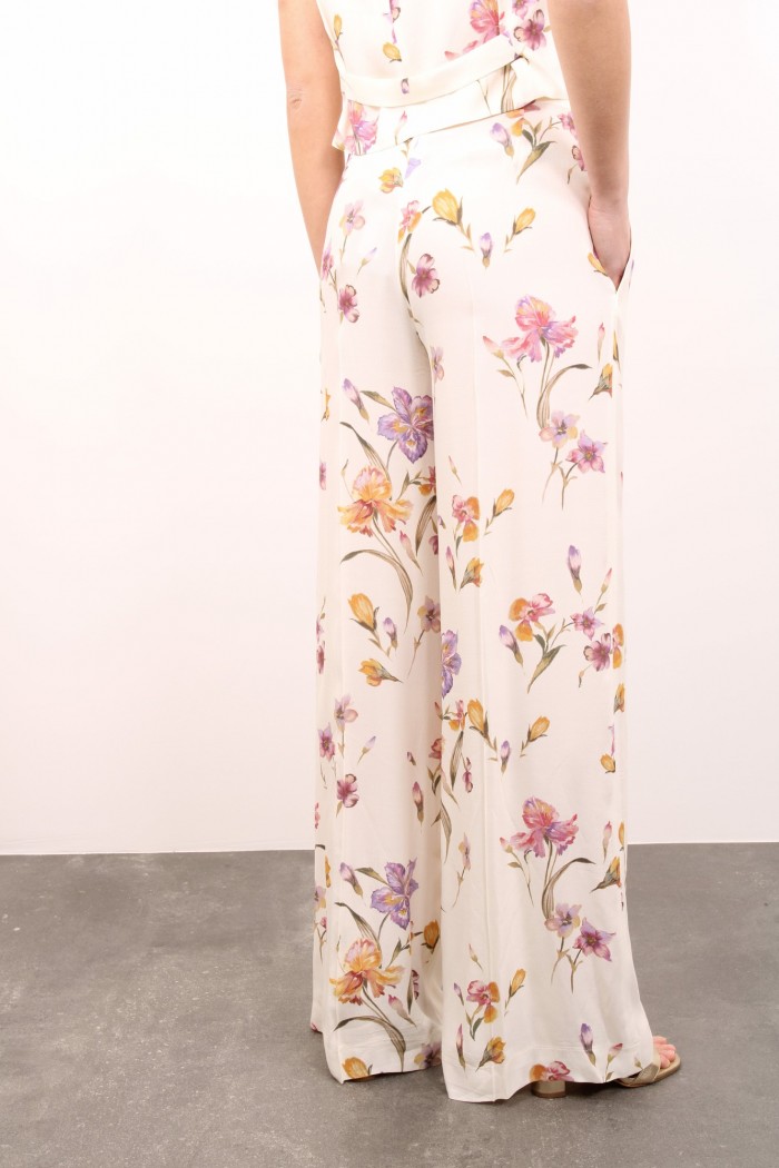 PANTALONI IN CREPE DE CHINE A FIORI TWINSET