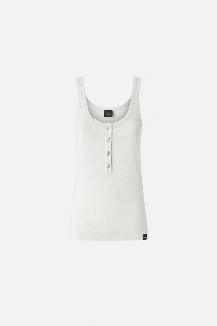 TOP A CANOTTA ARGENTO IN MAGLIA METALIZZATA CON BOTTONI PINKO