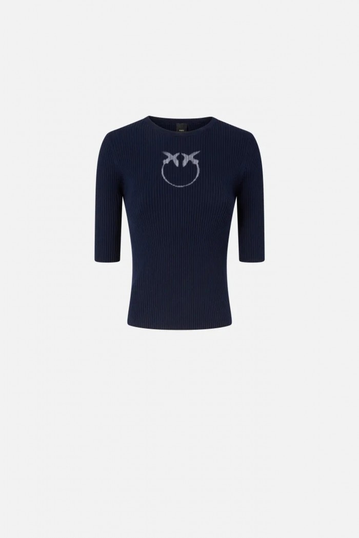 MAGLIA A COSTINE LOGO LOVE BIRDS IN TRASPARENZA BLUPINKO