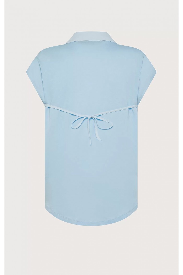 CAMICIA SMANICATA AZZURRA IN JERSEY E CREPE MISTO SETA SEVENTY