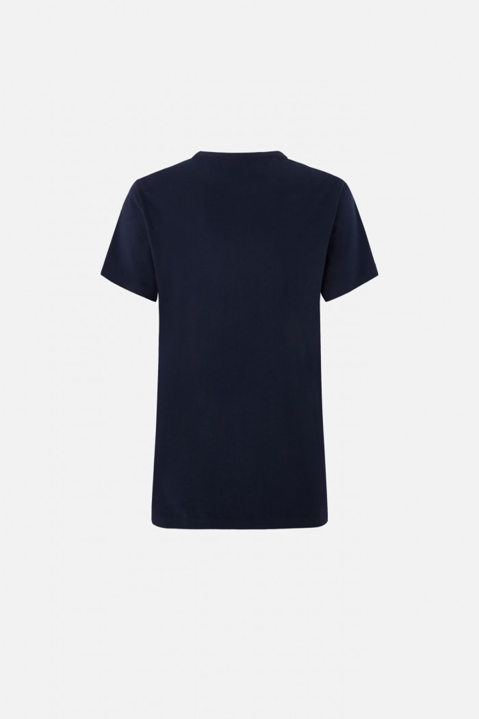 T-SHIRT CON RICAMO LOGO LOVE BIRDS IN CRISTALLI BLU PINKO