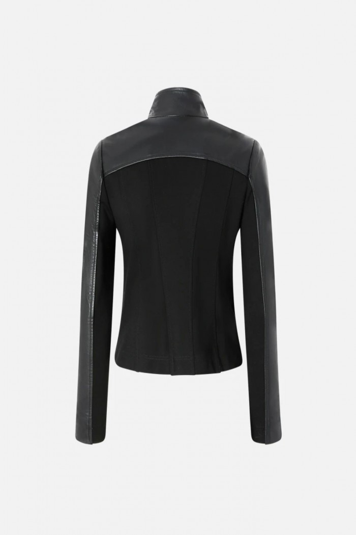 GIUBBINO BIKER IN PELLE CON RETRO IN TESSUTO PINKO