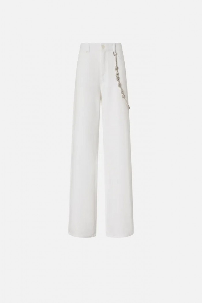 PANTALONI BIANCHI LARGHI LOOSE FIT CON CATENA GIOIELLO PINKO