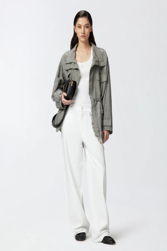 PANTALONI BIANCHI LARGHI LOOSE FIT CON CATENA GIOIELLO PINKO