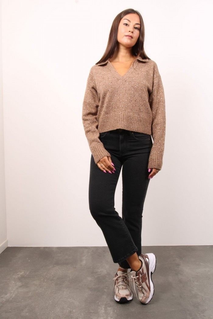 MAGLIONE CON SCOLLO A V E STRASS PINKO