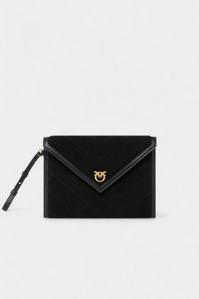 BUSTINA IN PELLE SCAMOSCIATA CON LOGO LOVE BIRDS PINKO