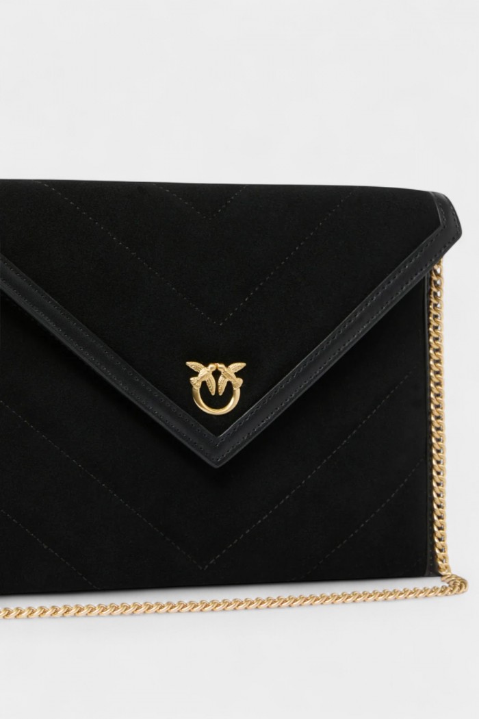 BUSTINA IN PELLE SCAMOSCIATA CON LOGO LOVE BIRDS PINKO