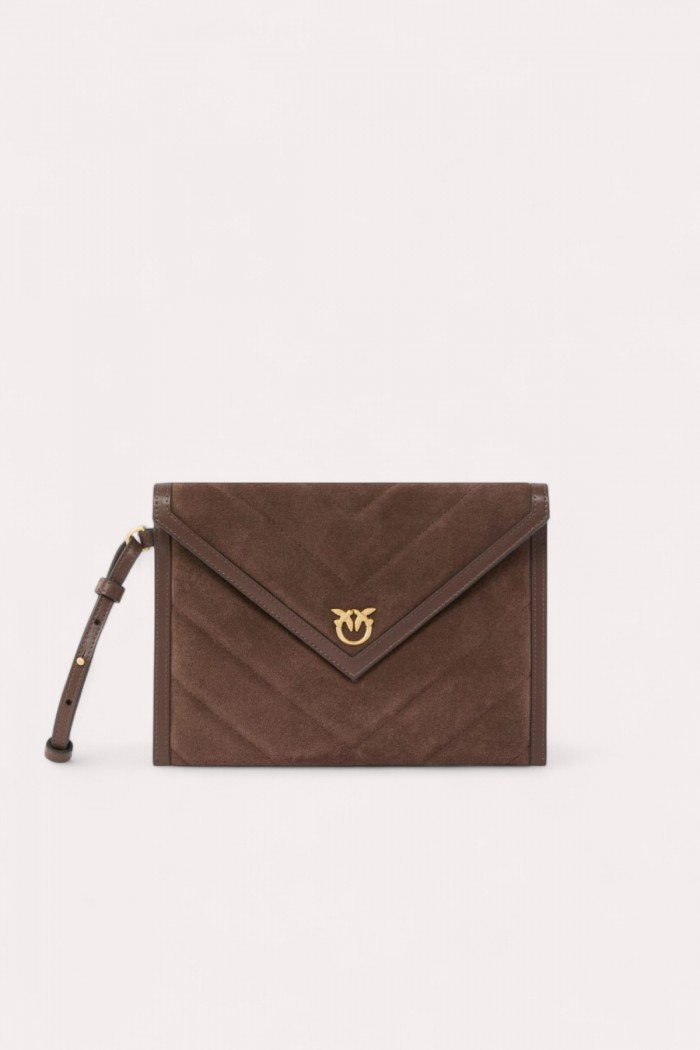 BUSTINA IN PELLE SCAMOSCIATA CON LOGO LOVE BIRDS PINKO