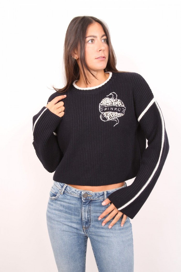 MAGLIONE GIROCOLLO CON RICAMI GIOIELLO PINKO