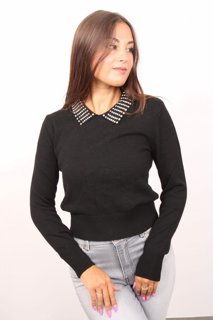 MAGLIA CON COLLETTO E STRASS PINKO