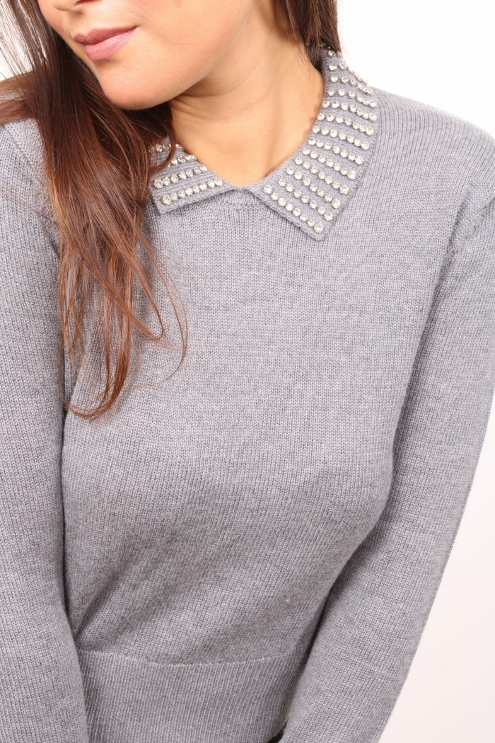 MAGLIA CON COLLETTO E STRASS PINKO
