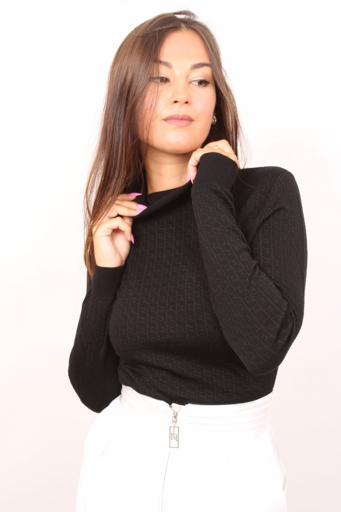 MAGLIA IN LANA CON MICRO-LOGO JAQUARD ELISABETTA FRANCHI