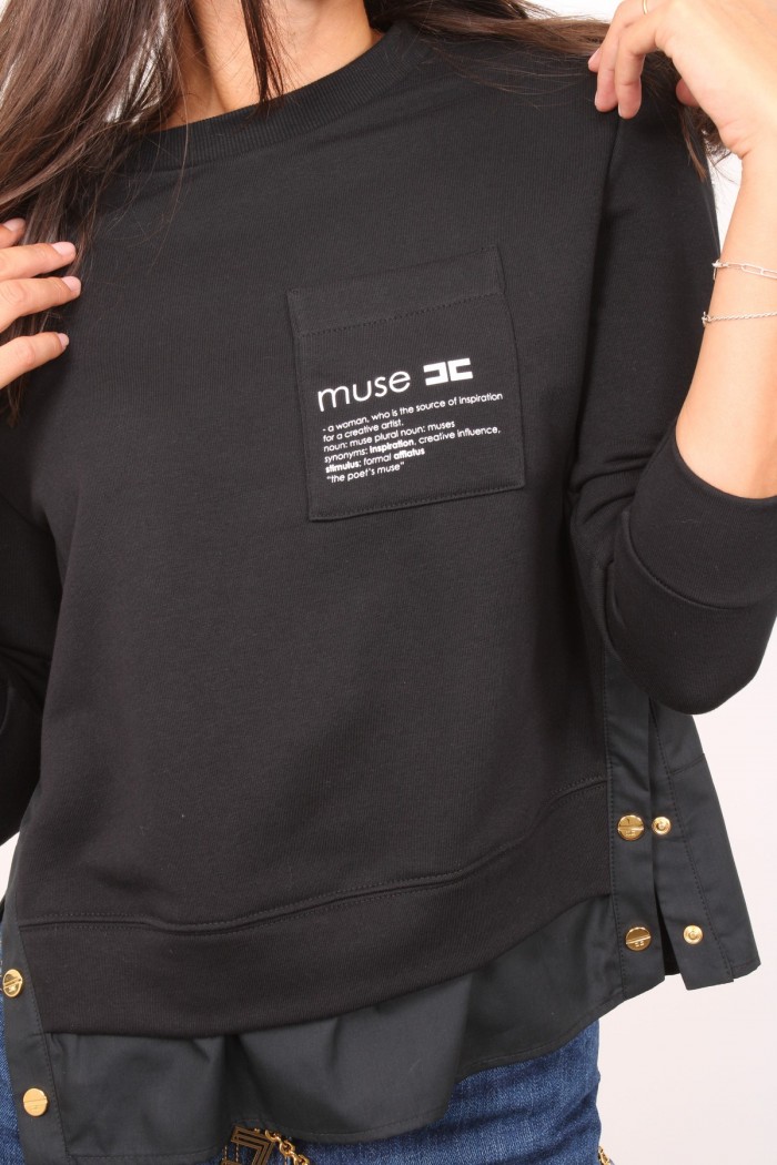 MAGLIA IN FELPA CON DETTAGLI IN POPELINE ELISABETTA FRANCHI