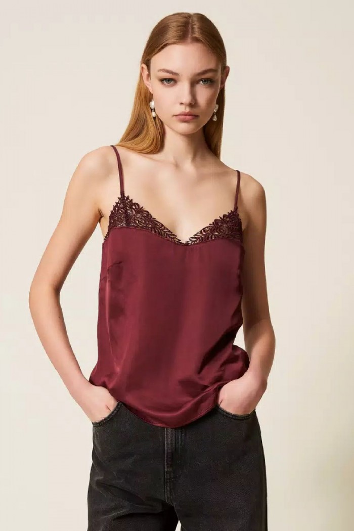 TOP IN RASO CON PIZZO TWINSET