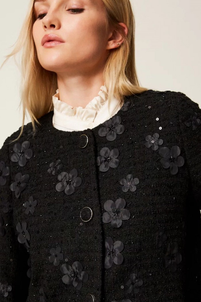 CAPPOTTO BOUCLE' CON FIORI E PAILLETTES TWINSET