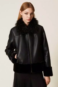GIACCA EFFETTO PELLE E FAUX FUR TWINSET