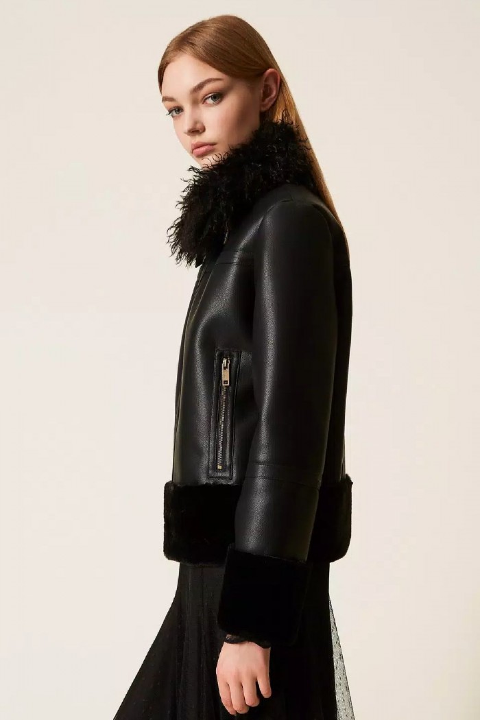 GIACCA EFFETTO PELLE E FAUX FUR TWINSET