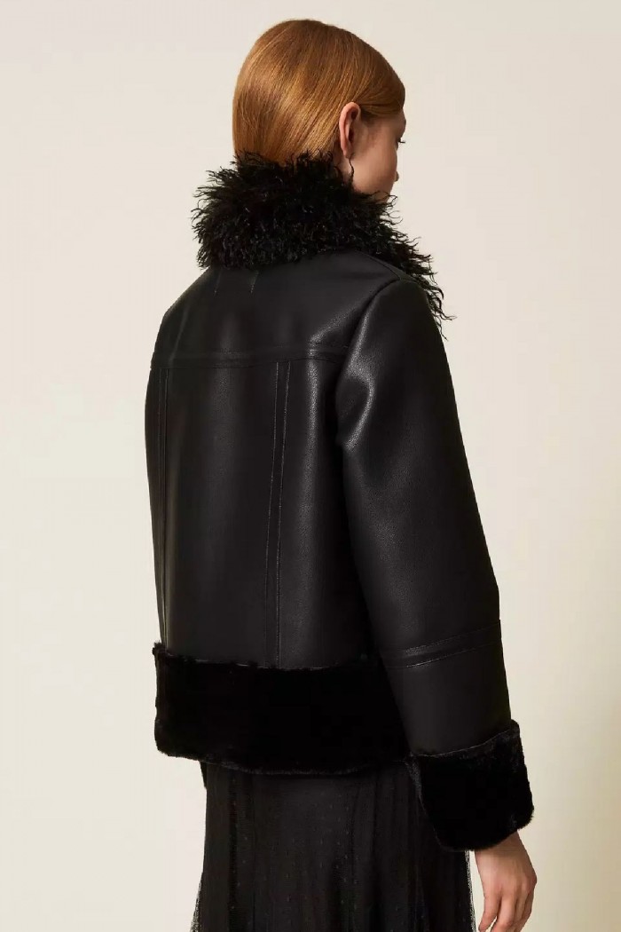 GIACCA EFFETTO PELLE E FAUX FUR TWINSET