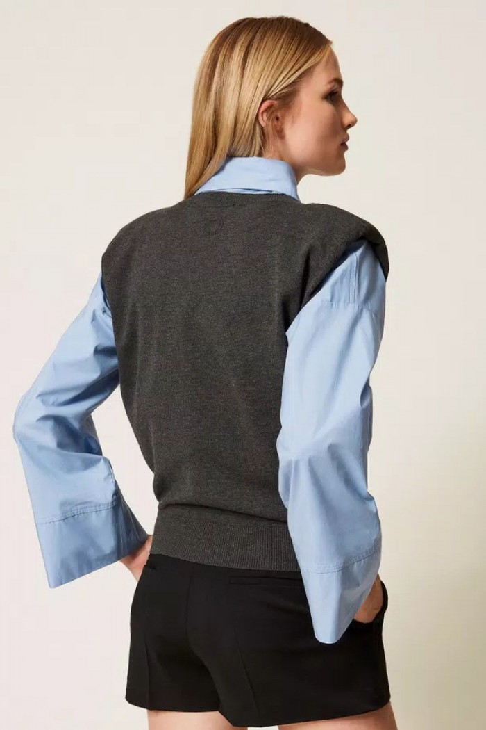 TOP IN MAGLIA CON MANICHE AD ALETTA TWINSET