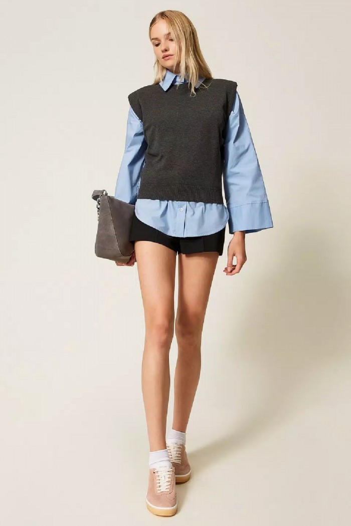 TOP IN MAGLIA CON MANICHE AD ALETTA TWINSET