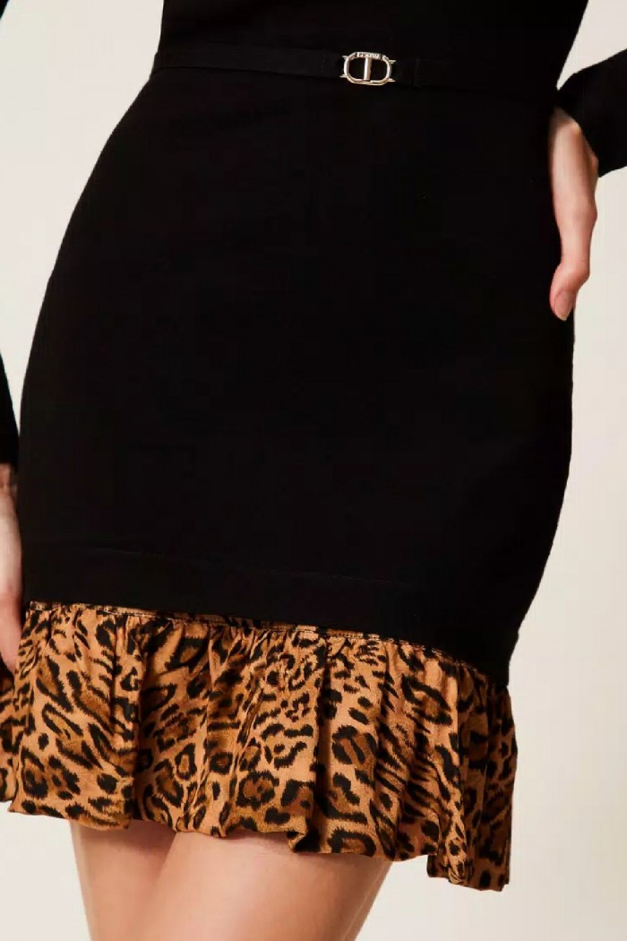 ABITO CORTO IN MAGLIA CON INSERTO ANIMALIER TWINSET