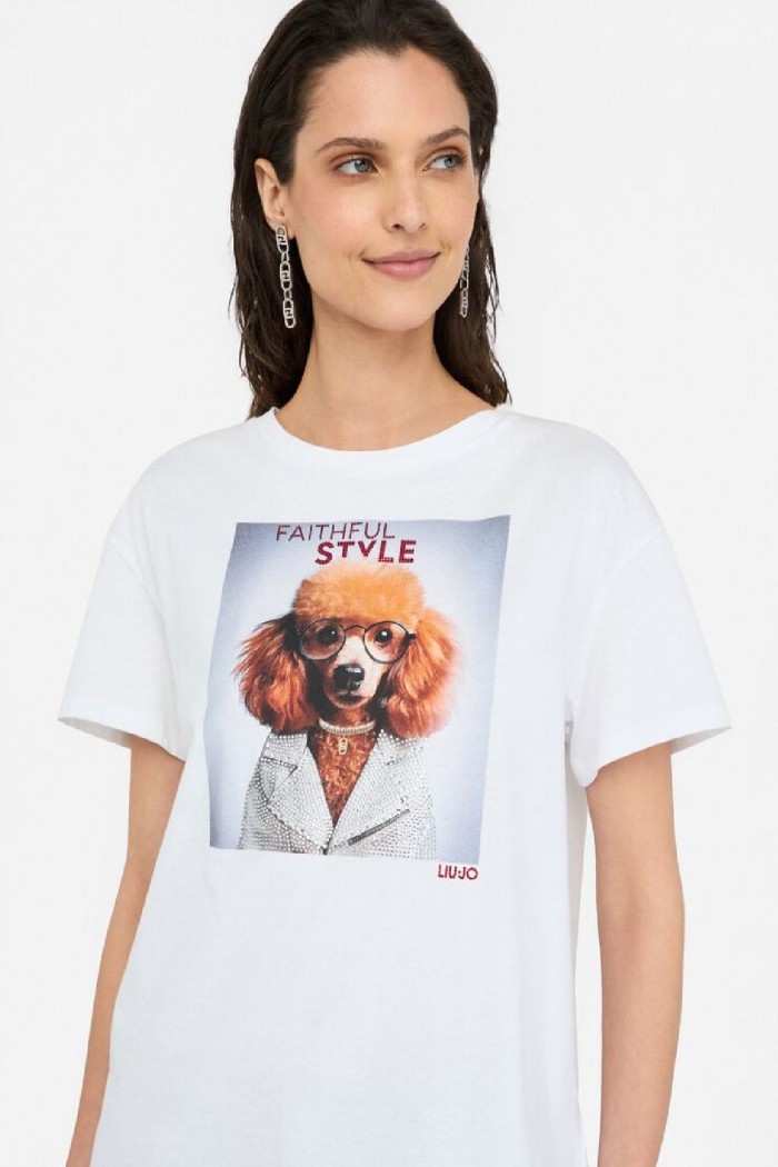 T-SHIRT CON STAMPA E STRASS LIU JO