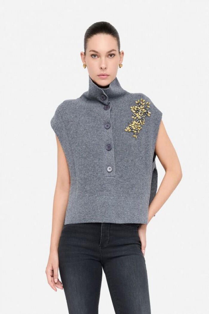 GILET IN LANA CON RICAMI GIOIELLO LIU JO