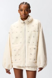 BOMBER IN PILE CON RICAMO GIOIELLO PINKO