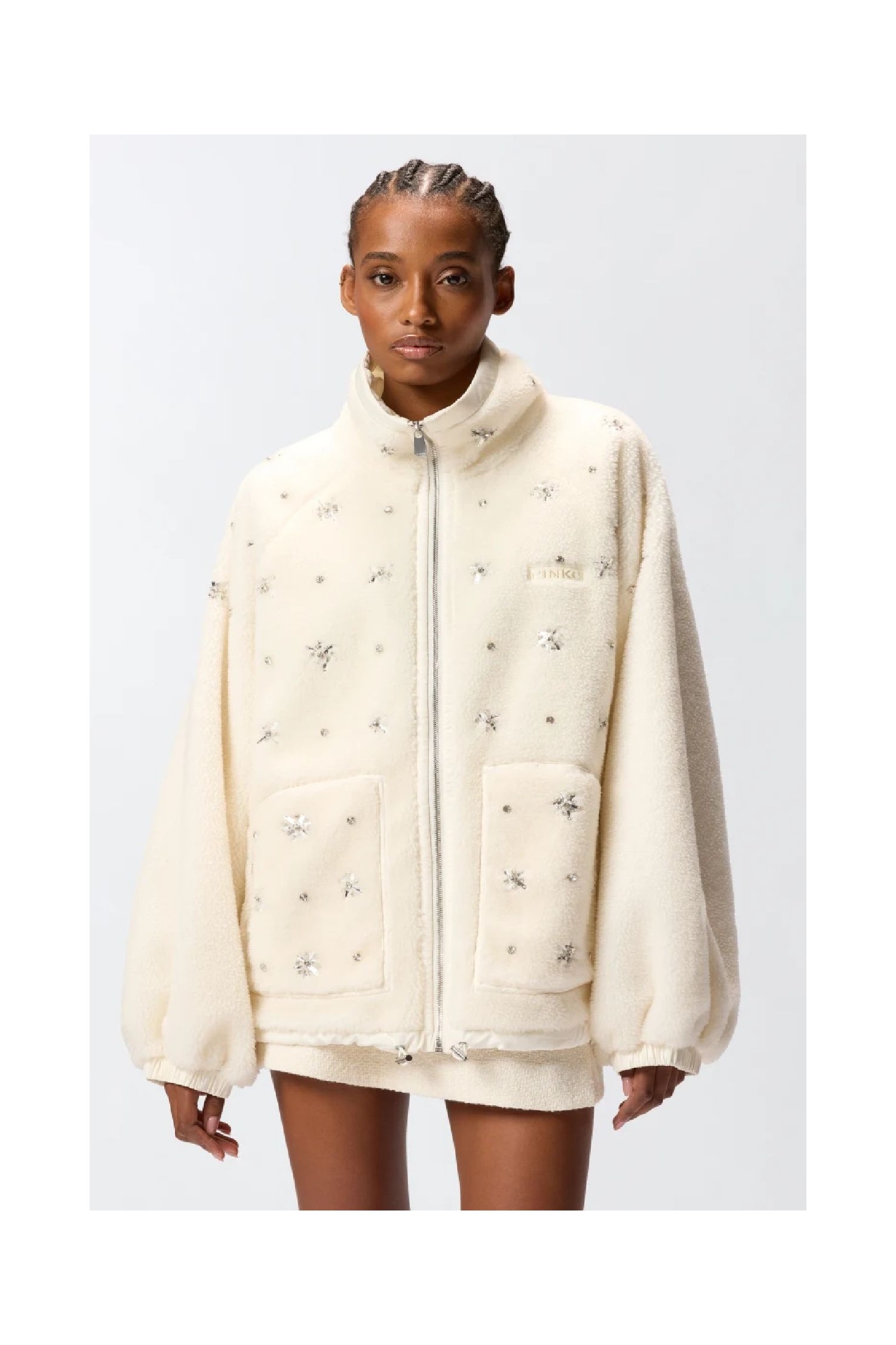 BOMBER IN PILE CON RICAMO GIOIELLO PINKO