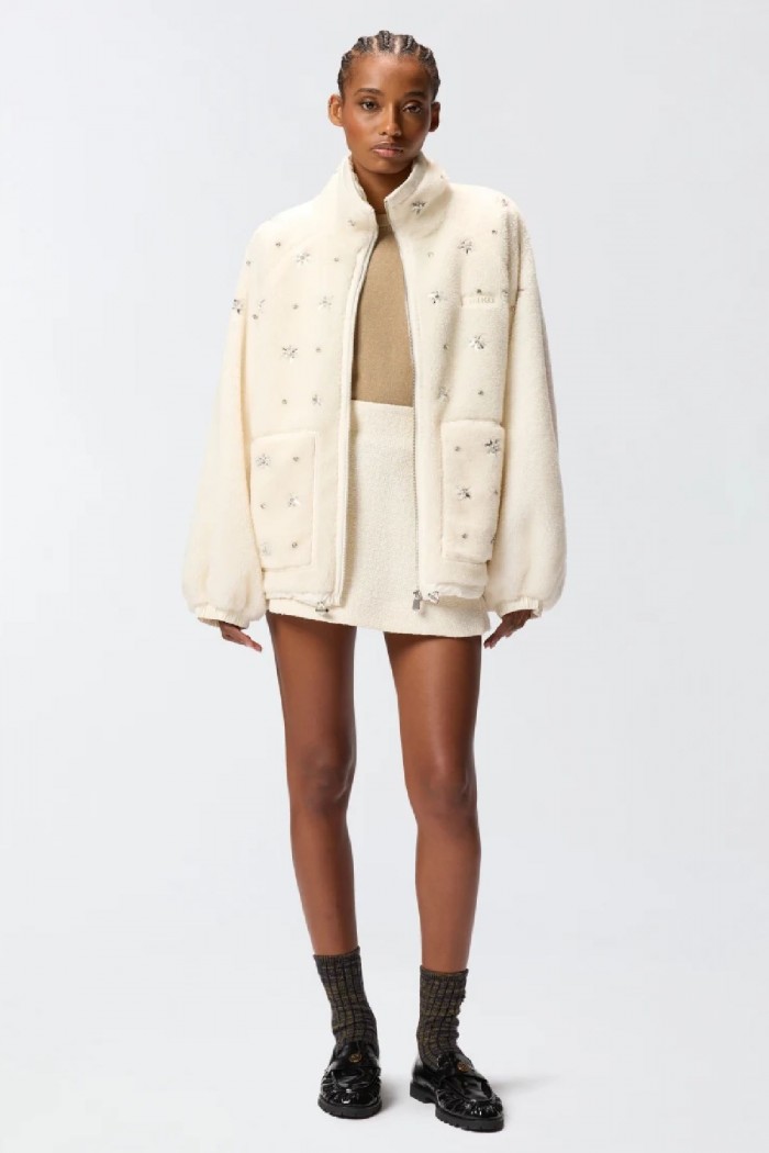 BOMBER IN PILE CON RICAMO GIOIELLO PINKO