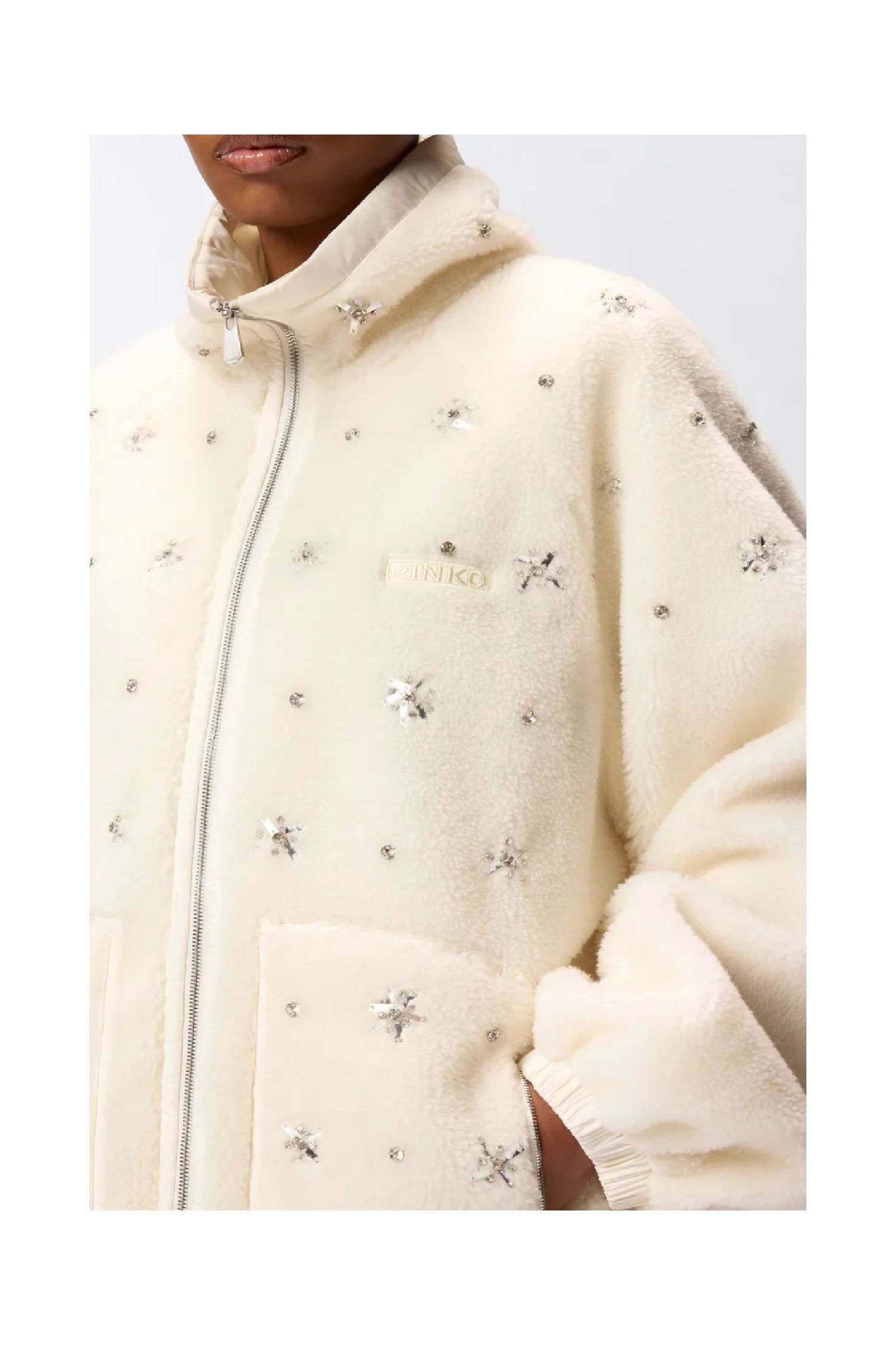 BOMBER IN PILE CON RICAMO GIOIELLO PINKO