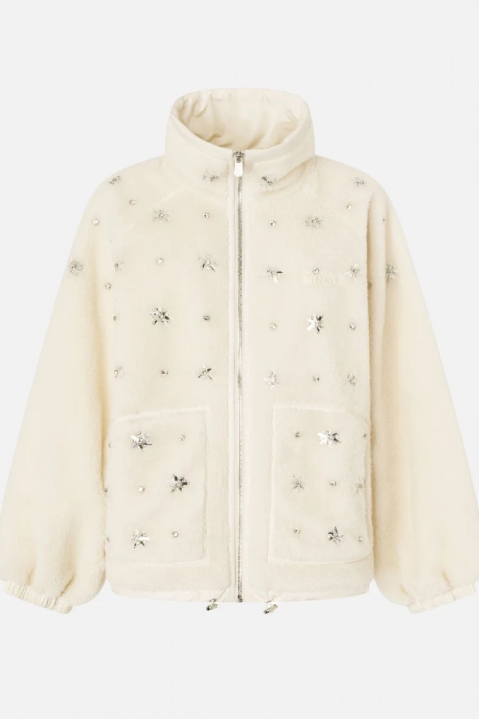 BOMBER IN PILE CON RICAMO GIOIELLO PINKO