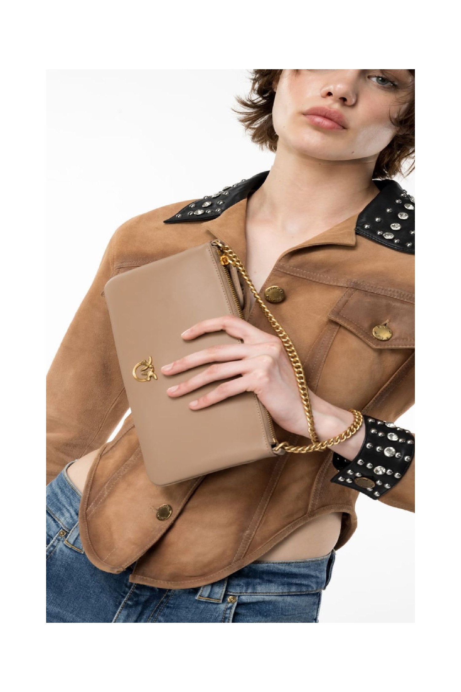 HORIZONTAL FLAT BAG IN PELLE PINKO