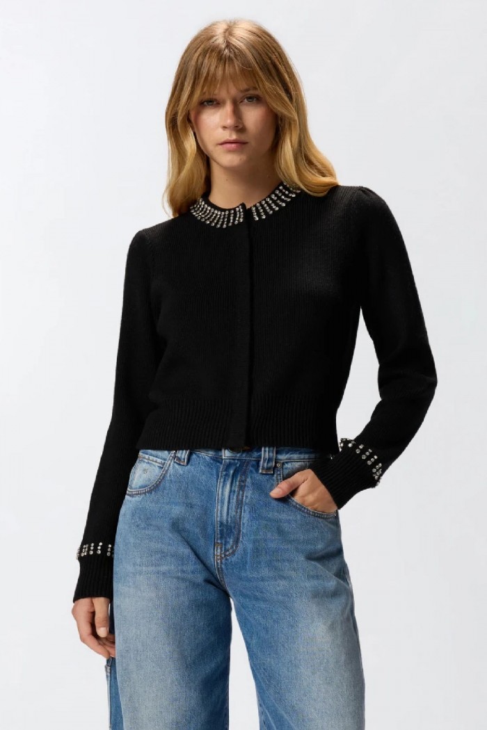 CARDIGAN GIROCOLLO CON STRASS PINKO