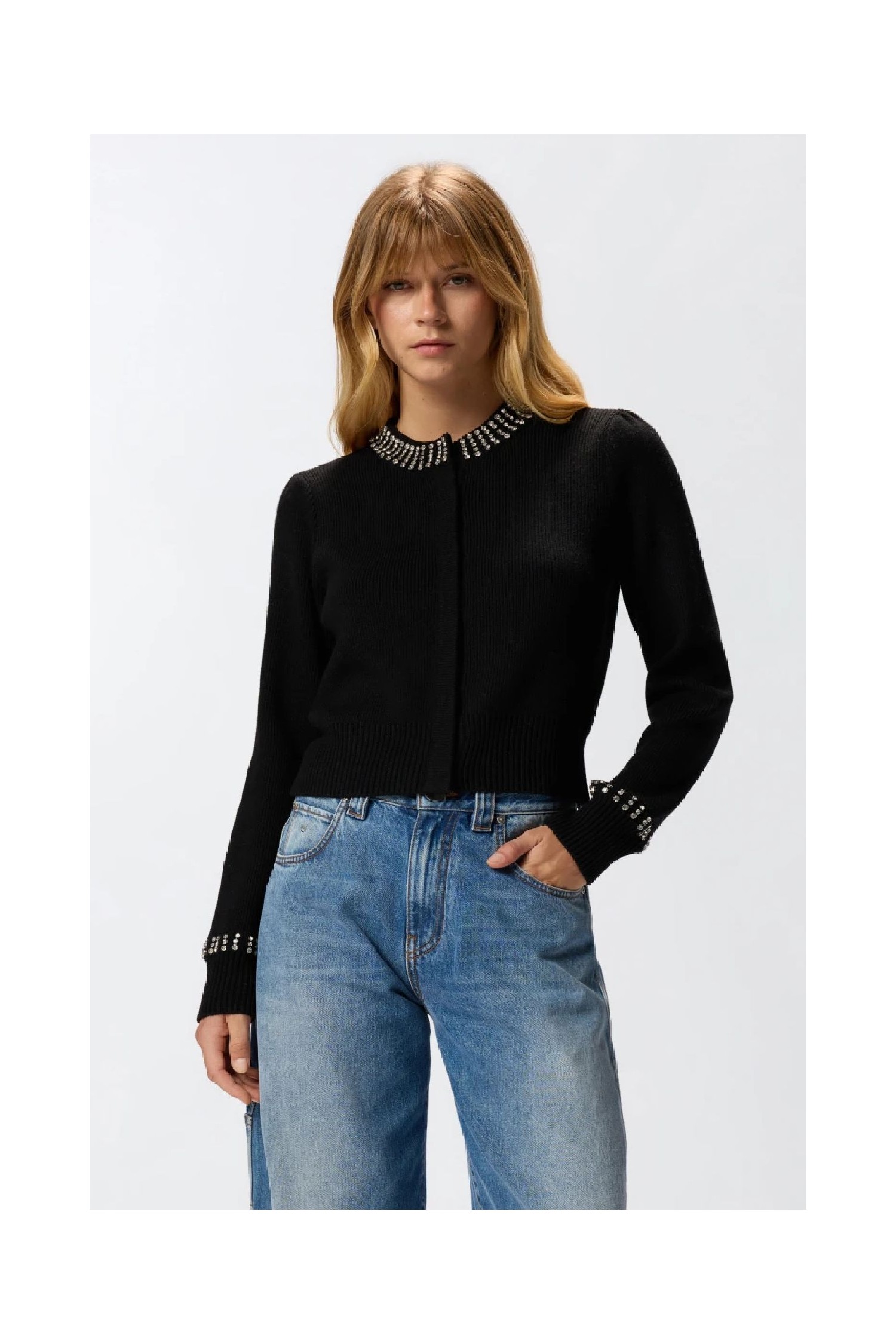 CARDIGAN GIROCOLLO CON STRASS PINKO