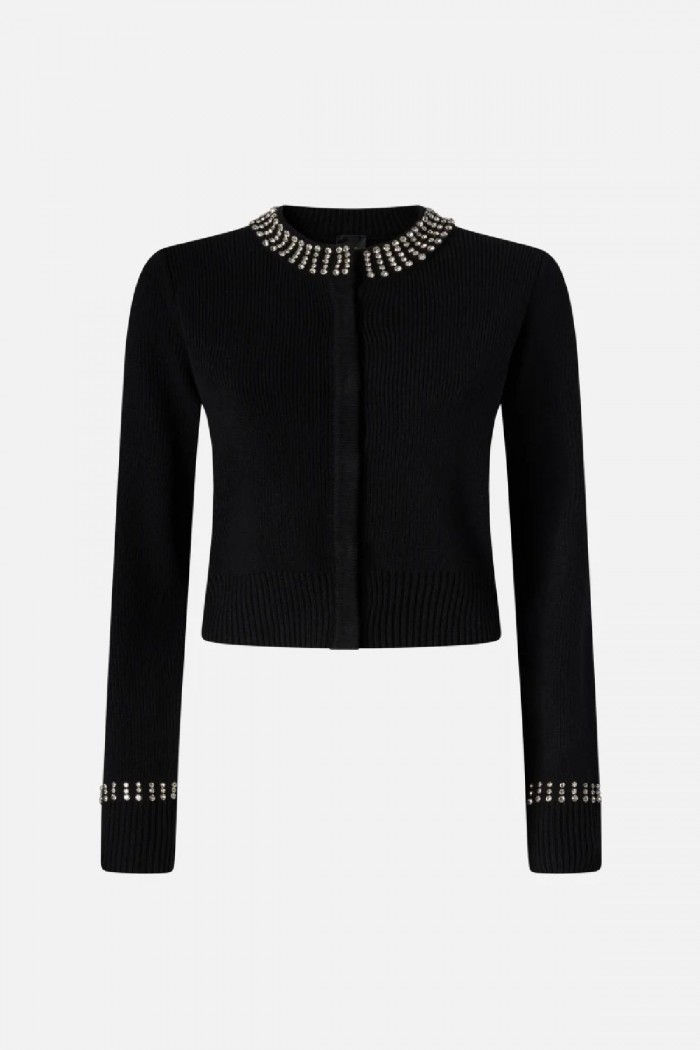 CARDIGAN GIROCOLLO CON STRASS PINKO