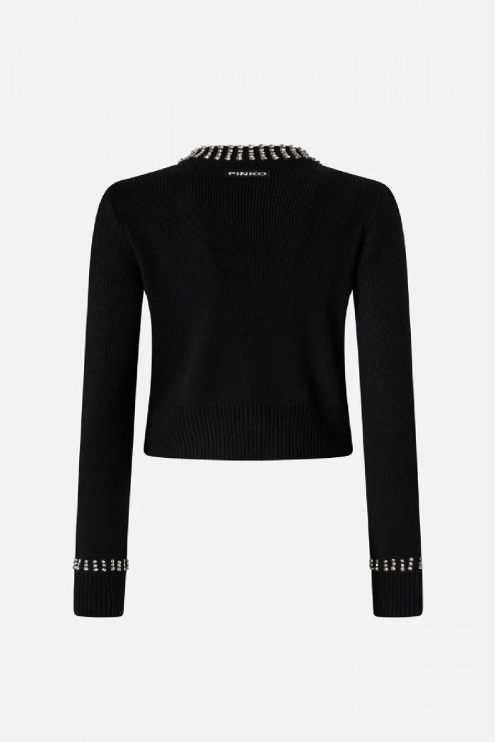 CARDIGAN GIROCOLLO CON STRASS PINKO