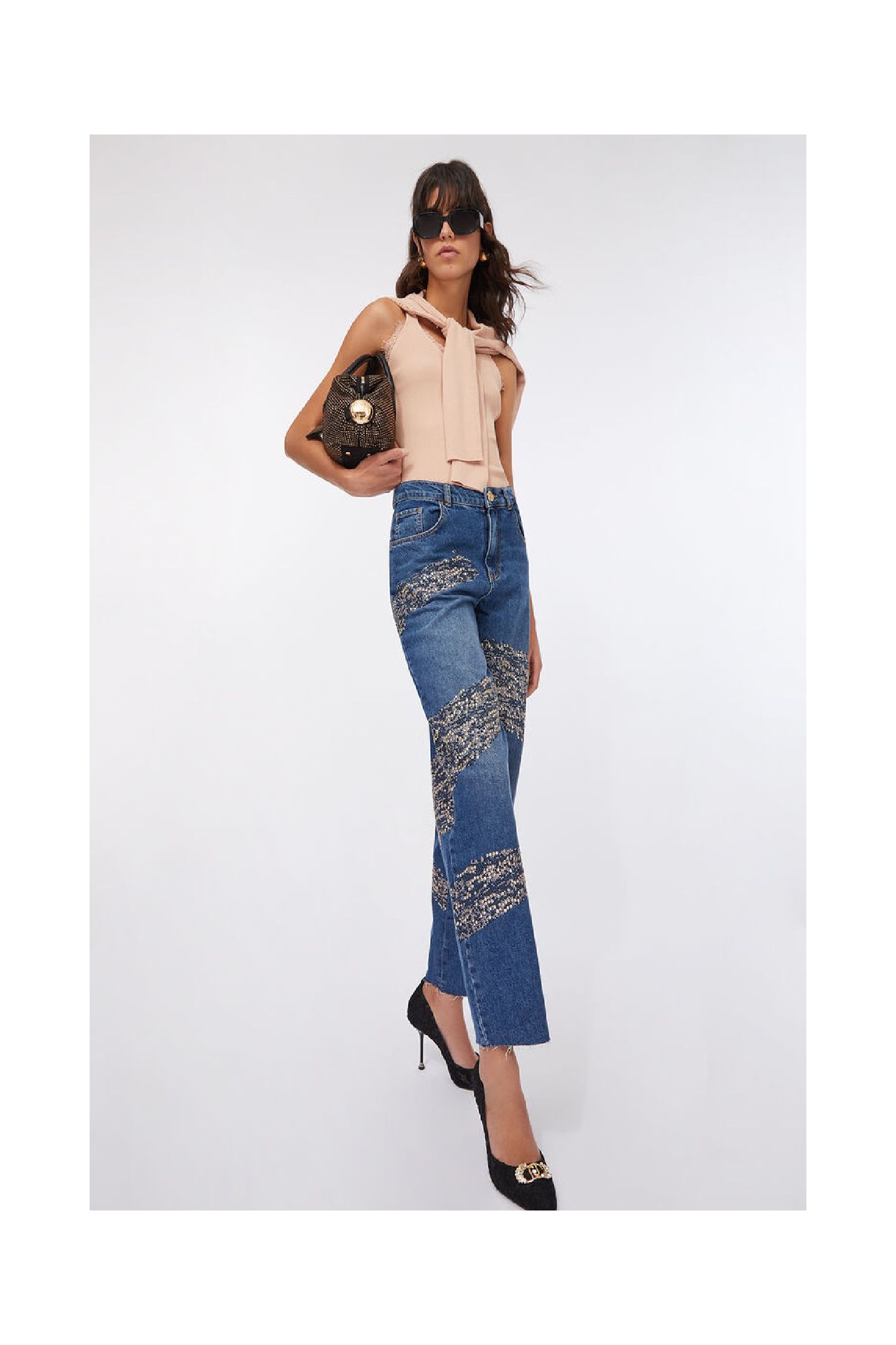 JEANS BALLOON CON STRASS E BORCHIE LIU JO