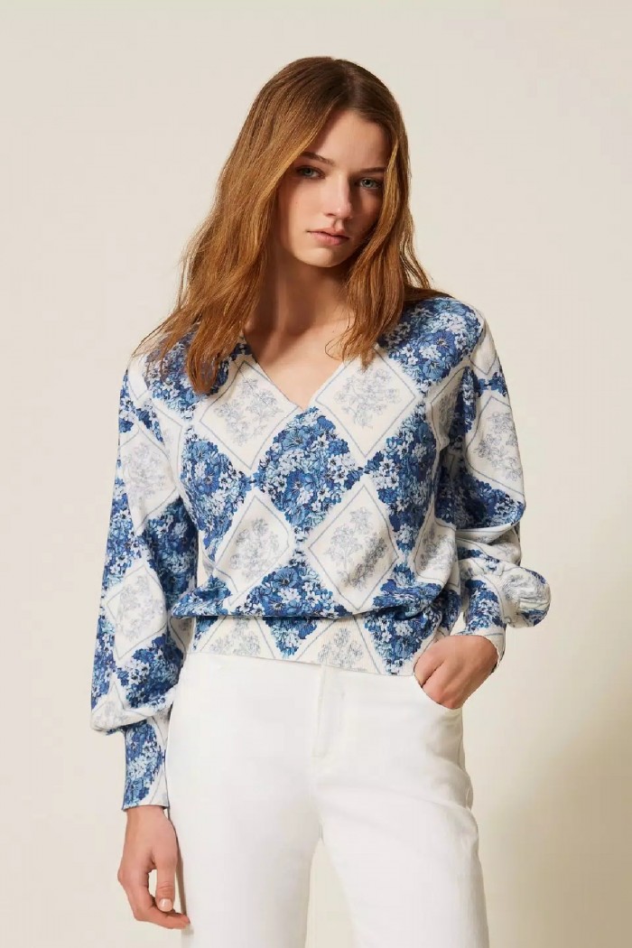 MAGLIA CON STAMPA FLOREALE A LOSANGHE TWINSET