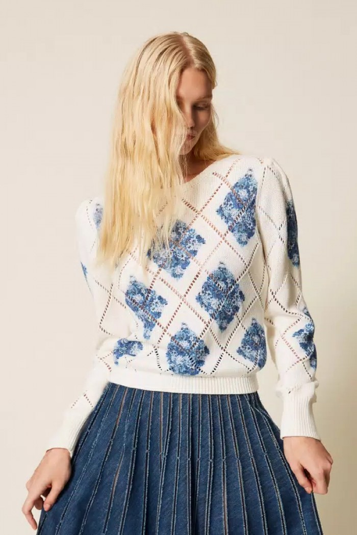 MAGLIA A LOSANGHE CON STAMPA FIORI TWINSET