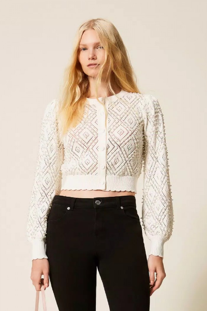 CARDIGAN A LOSANGHE  CON PERLE TWINSET