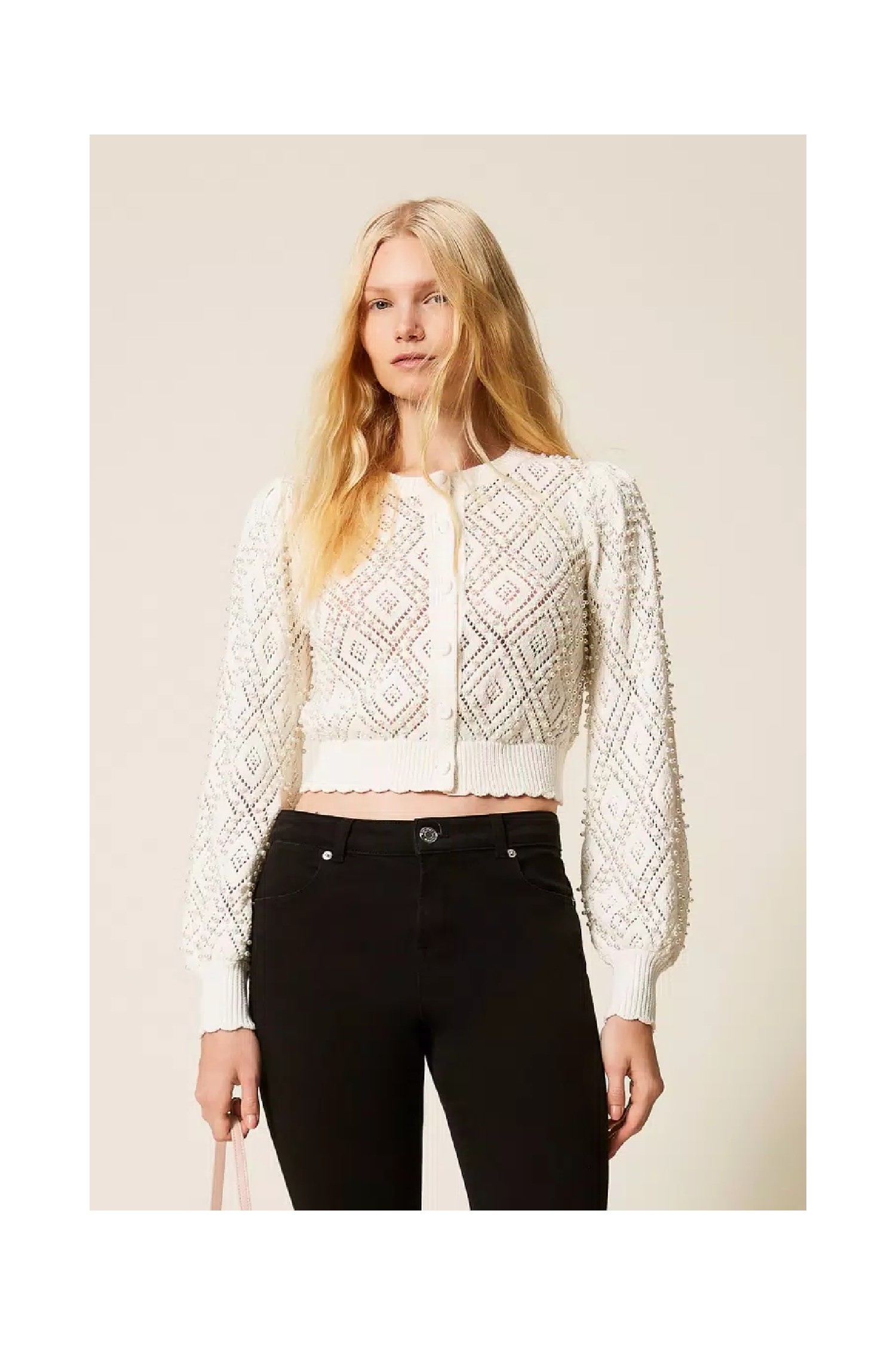 CARDIGAN A LOSANGHE  CON PERLE TWINSET