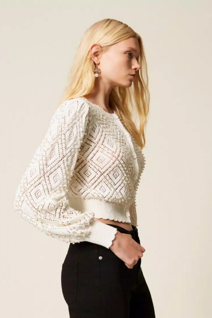 CARDIGAN A LOSANGHE  CON PERLE TWINSET