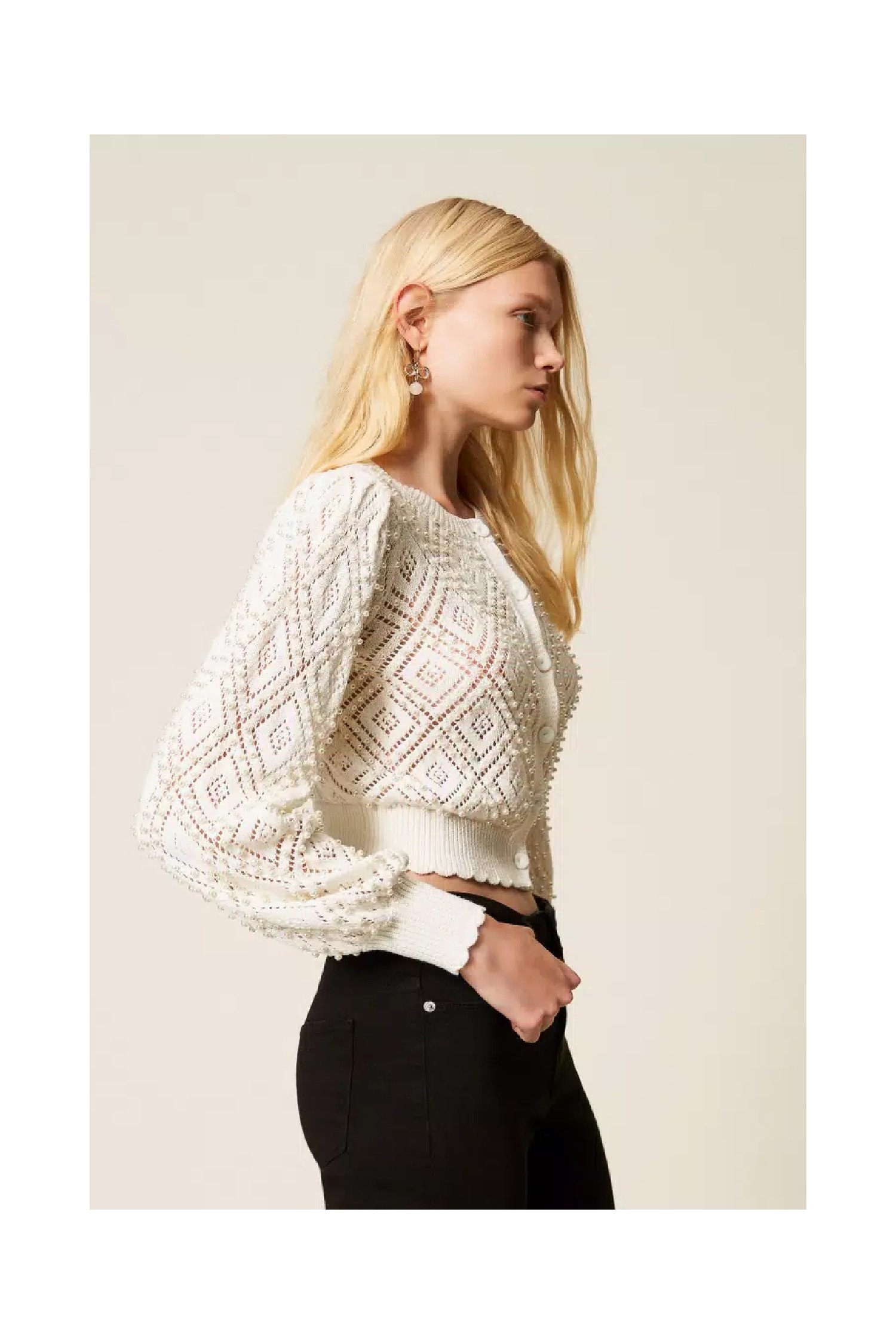 CARDIGAN A LOSANGHE  CON PERLE TWINSET